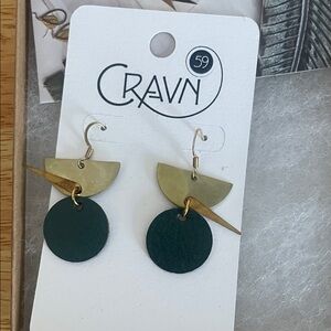 Gold and Green Geometric Earrings